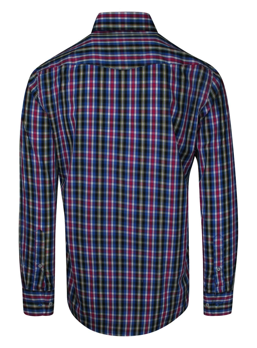 Koszula Męska, Chabrowo-Różowa w Kratkę, z Długim Rękawem, 100% Bawełna, Taliowana -CHIAO