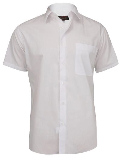 Koszula Męska z Krótkim Rękawem, Krój Prosty, Biała, Jednokolorowa