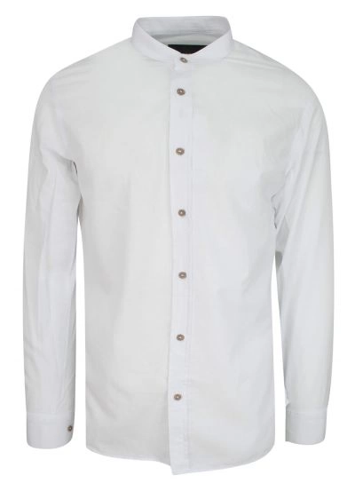 Koszula na Stójce, Biała Casualowa, z Długim Rękawem, Slimowana, 100% BAWEŁNA -MASSARO