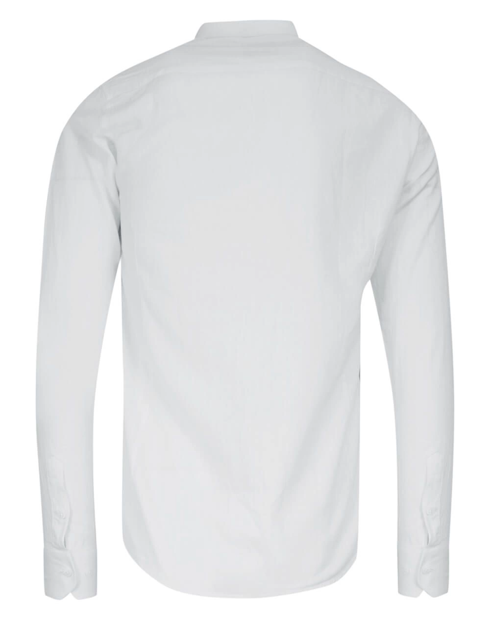 Koszula na Stójce Biała, Casualowa, z Długim Rękawem, Slimowana, Bawełniana z Dodatkiem Lnu -TO-ON