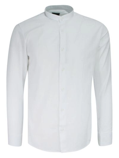 Koszula na Stójce Biała, Casualowa, z Długim Rękawem, Slimowana, Bawełniana z Dodatkiem Lnu -TO-ON