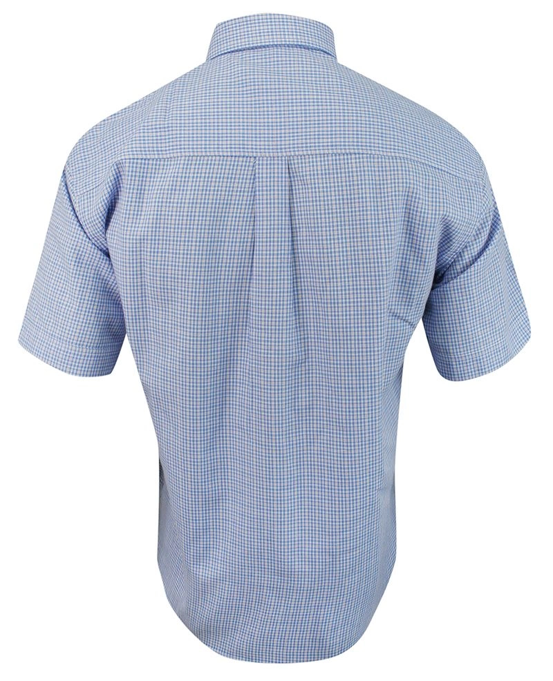 Koszula Niebieska, Błękitna Casualowa z Krótkim Rękawem, w Kratkę, 100% Bawełna, Męska -JUREL