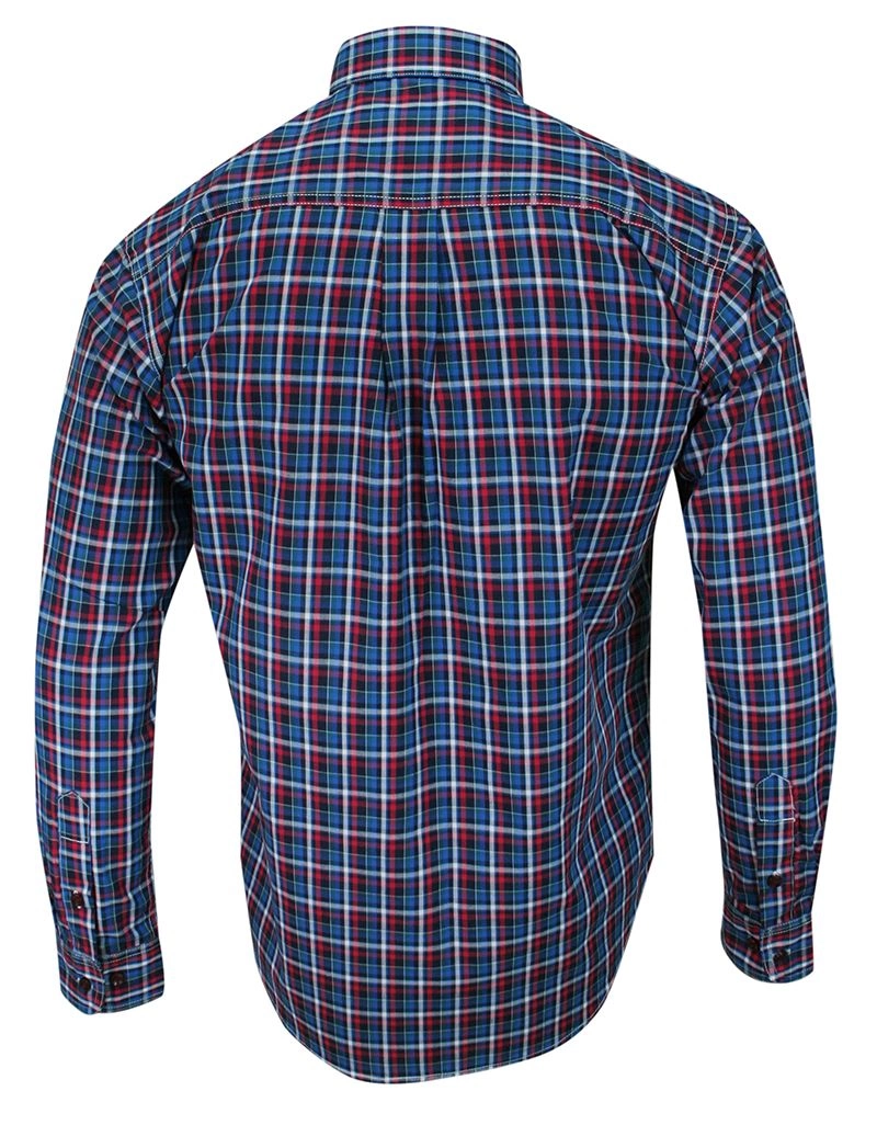 Koszula Niebiesko-Czerwona Casualowa w Kratkę, 100% Bawełna, Slim, Długi Rękaw -FORMAX