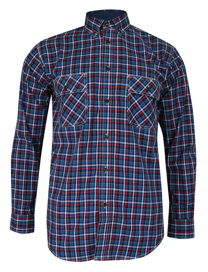 Koszula Niebiesko-Czerwona Casualowa w Kratkę, 100% Bawełna, Slim, Długi Rękaw -FORMAX