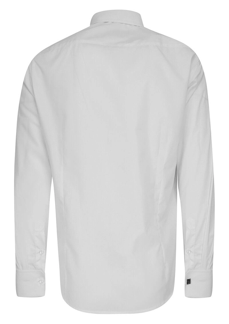 Koszula Wizytowa Biała Elegancka na Spinki, z Plisą, z Długim Rękawem, Bawełniana -Victorio