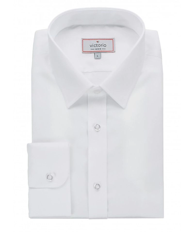 Koszula Wizytowa Biała Elegancka z Długim Rękawem, Bawełniana, Jednokolorowa -Victorio