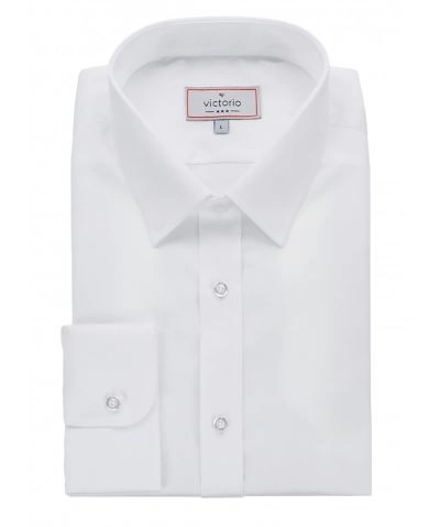 Koszula Wizytowa Biała Elegancka z Długim Rękawem, Bawełniana, Jednokolorowa -Victorio