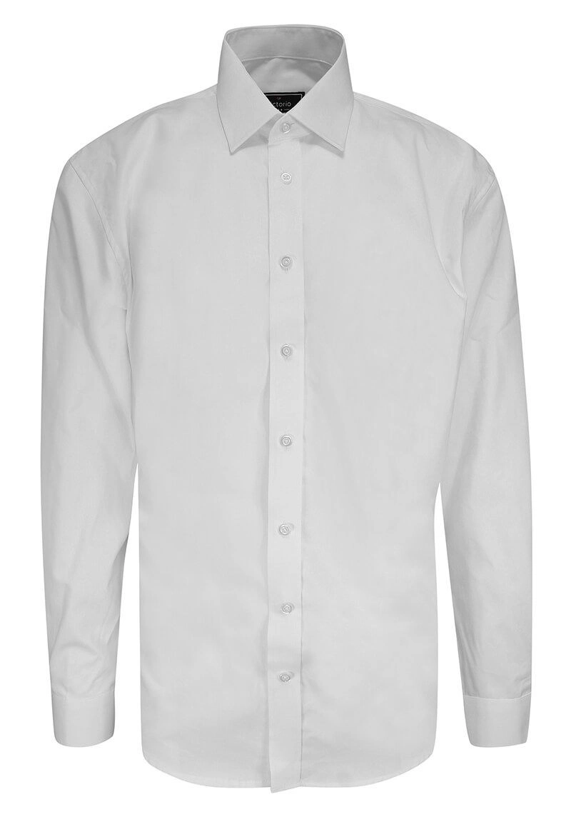 Koszula Wizytowa Biała Elegancka, z Kieszonką, Jednokolorowa z Długim Rękawem, Bawełniana -Victorio