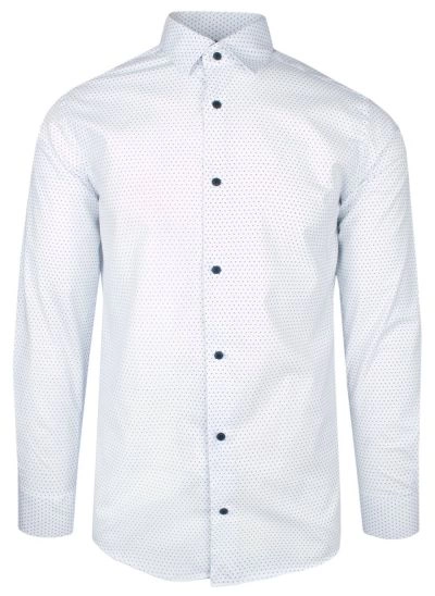 Koszula Wizytowa Biała w Drobny Wzór z Długim Rękawem, Taliowana, SLIM -Victorio