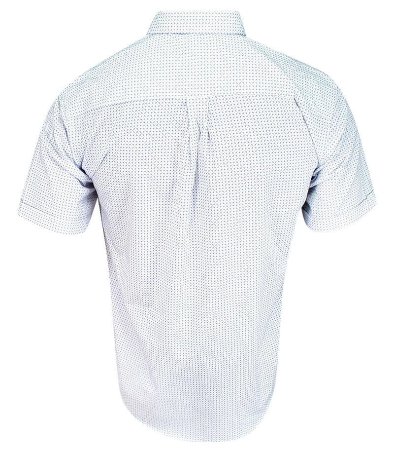 Koszula Wizytowa Biała z Granatowym Nadrukiem, Bawełniana, Krótki Rękaw, Taliowana -KONESER