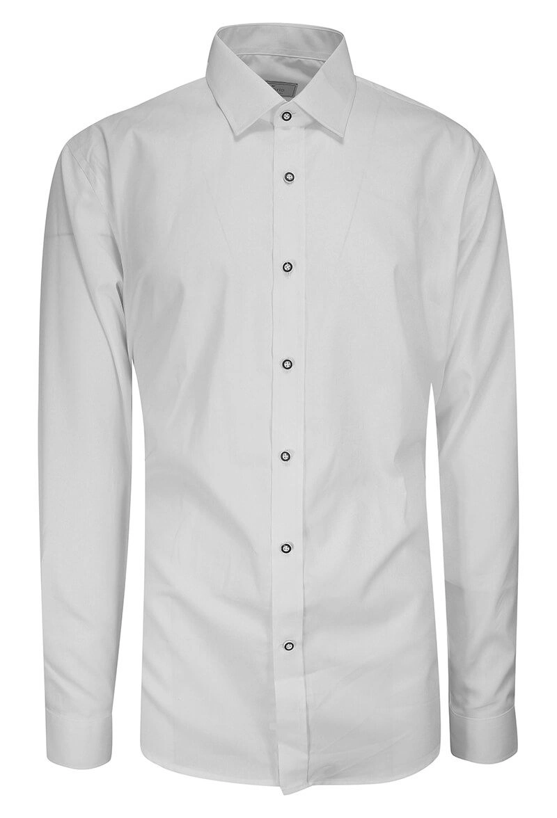 Koszula Wizytowa Biała z Ozdobnymi Guzikami, z Długim Rękawem, Bawełniana -Victorio