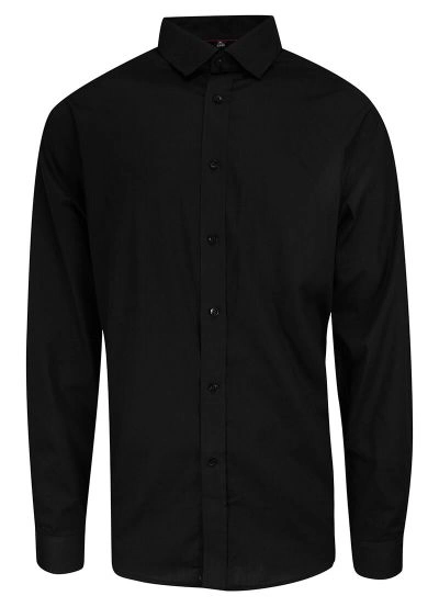 Koszula Wizytowa Czarna Elegancja, Jednokolorowa, z Długim Rękawem, Bawełniana -Victorio