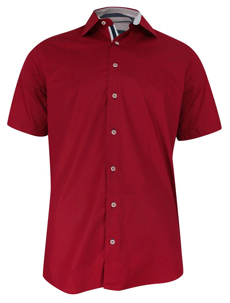 Koszula Wizytowa, Czerwona z Krótkim Rękawem, Bawełniana z Lycrą, Klasyczna -RIGON