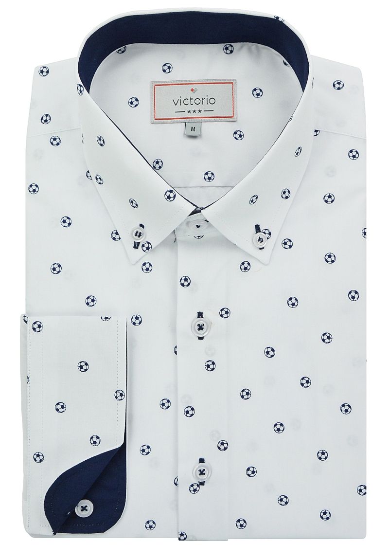 Stylowa Koszula Męska, VICTORIO, Długi Rękaw, Slim Fit Biała Koszula Męska z Długim Rękawem, VICTORIO, Taliowana