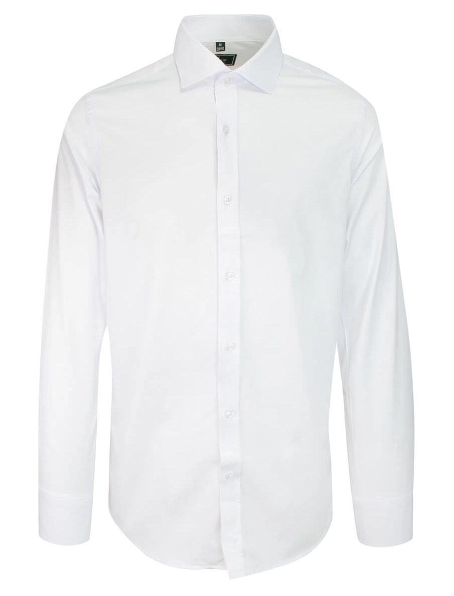 Koszula z Długim Rękawem, Biała Elegancka Prosty Krój, Wizytowa, Bawełniana -VICTORIO