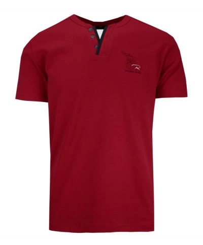 Koszulka Bordowa Bawełniana z Guzikami V-neck, Męska, Bez Nadruku, Krótki Rękaw