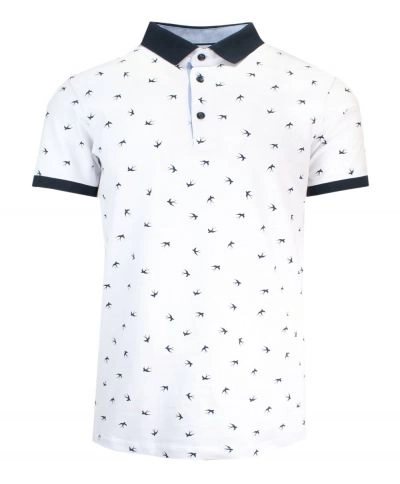 Koszulka POLO, Biała w Jaskółki, Męska, Casualowa, Krótki Rękaw, T-shirt