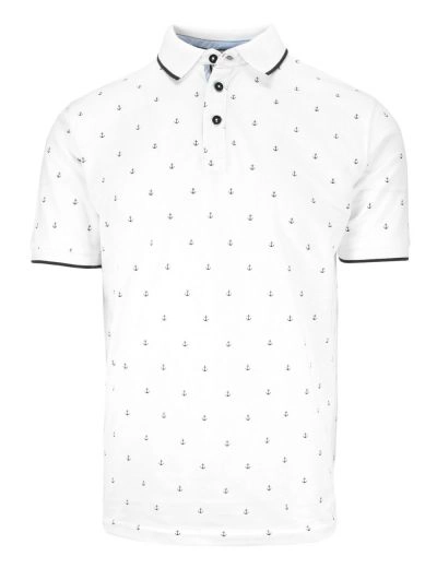 Koszulka POLO, Biała w Kotwice, z Kołnierzykiem, Krótki Rękaw -PAKO JEANS