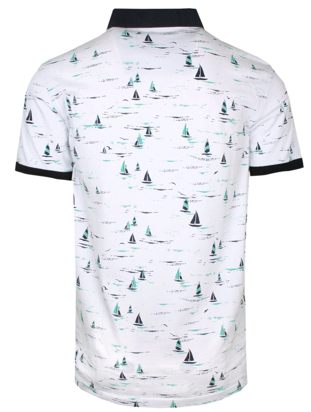 Koszulka POLO, Biała w Zielone Żaglówki, Męska, Krótki Rękaw, T-shirt 