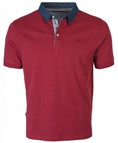Koszulka POLO Bordowa z Kołnierzykiem Jeansowym, Krótki Rękaw -PAKO JEANS