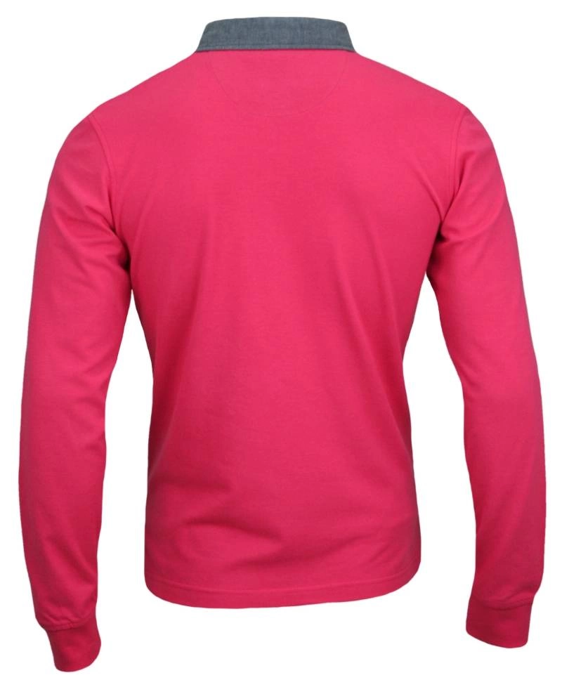 Różowa Koszulka Polo, Długi Rękaw, Longsleeve z Kołnierzykiem - 100% BAWEŁNA, Męska