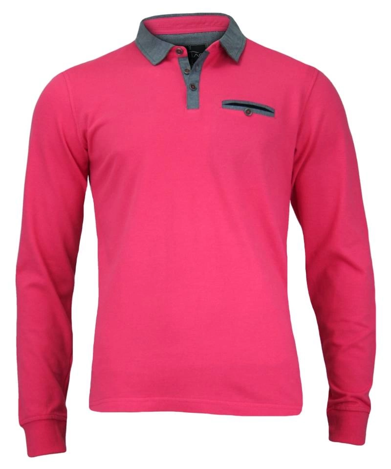 Różowa Koszulka Polo, Długi Rękaw, Longsleeve z Kołnierzykiem - 100% BAWEŁNA, Męska