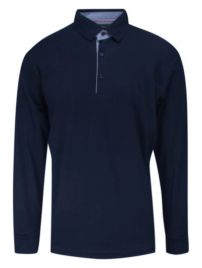 Koszulka Polo, Ciemna Granatowa, Longsleeve z Kołnierzykiem, Długi Rękaw, Męski -EXPOMAN
