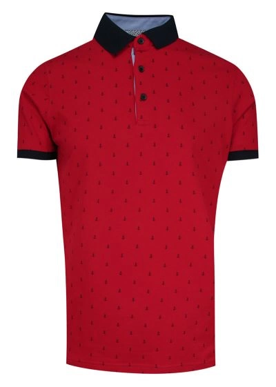 Koszulka POLO, Czerwona w Kotwice, Wzór Marinistyczny, Męska, Casualowa, Krótki Rękaw, T-shirt 