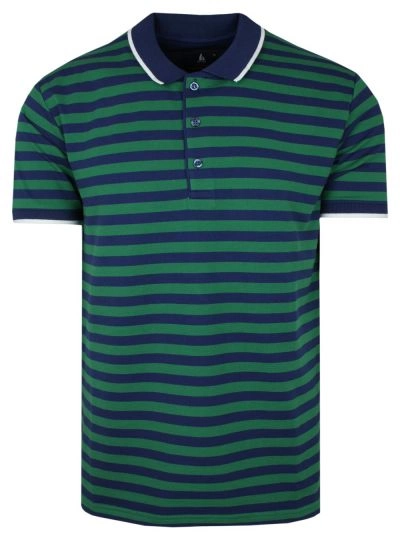 Koszulka POLO, Granatowo-Zielona w Paski Casualowa, Krótki Rękaw, T-shirt -BARTEX