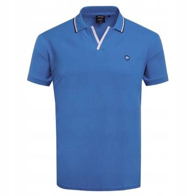 Koszulka Polo - Męska - Pako Jeans - Niebieska, Dekolt Bez Guzików