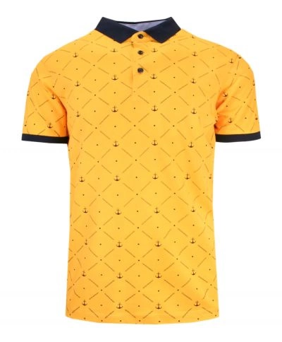 Koszulka POLO, Żółta w Kotwice, Męska, Casualowa, Krótki Rękaw, T-shirt