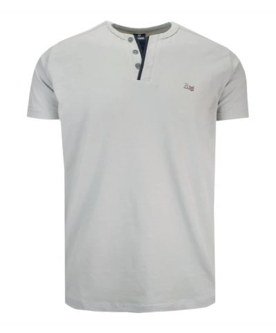 Koszulka Szara Bawełniana z Guzikami V-neck, Męska, Bez Nadruku, Krótki Rękaw