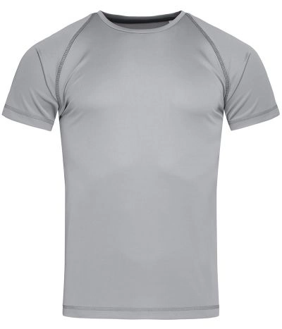 Koszulka T-shirt, Szara, Sportowa, ACTIVE-DRY Poliester, Raglanowe Rękawy, Popielata
