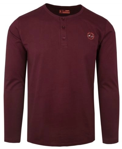 Koszulka z Długim Rękawem (Longsleeve) - Pako Jeans - Guziki Przy Dekolcie - Bordo