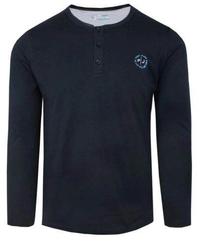 Koszulka z Długim Rękawem (Longsleeve) - Pako Jeans - Guziki Przy Dekolcie - Granat