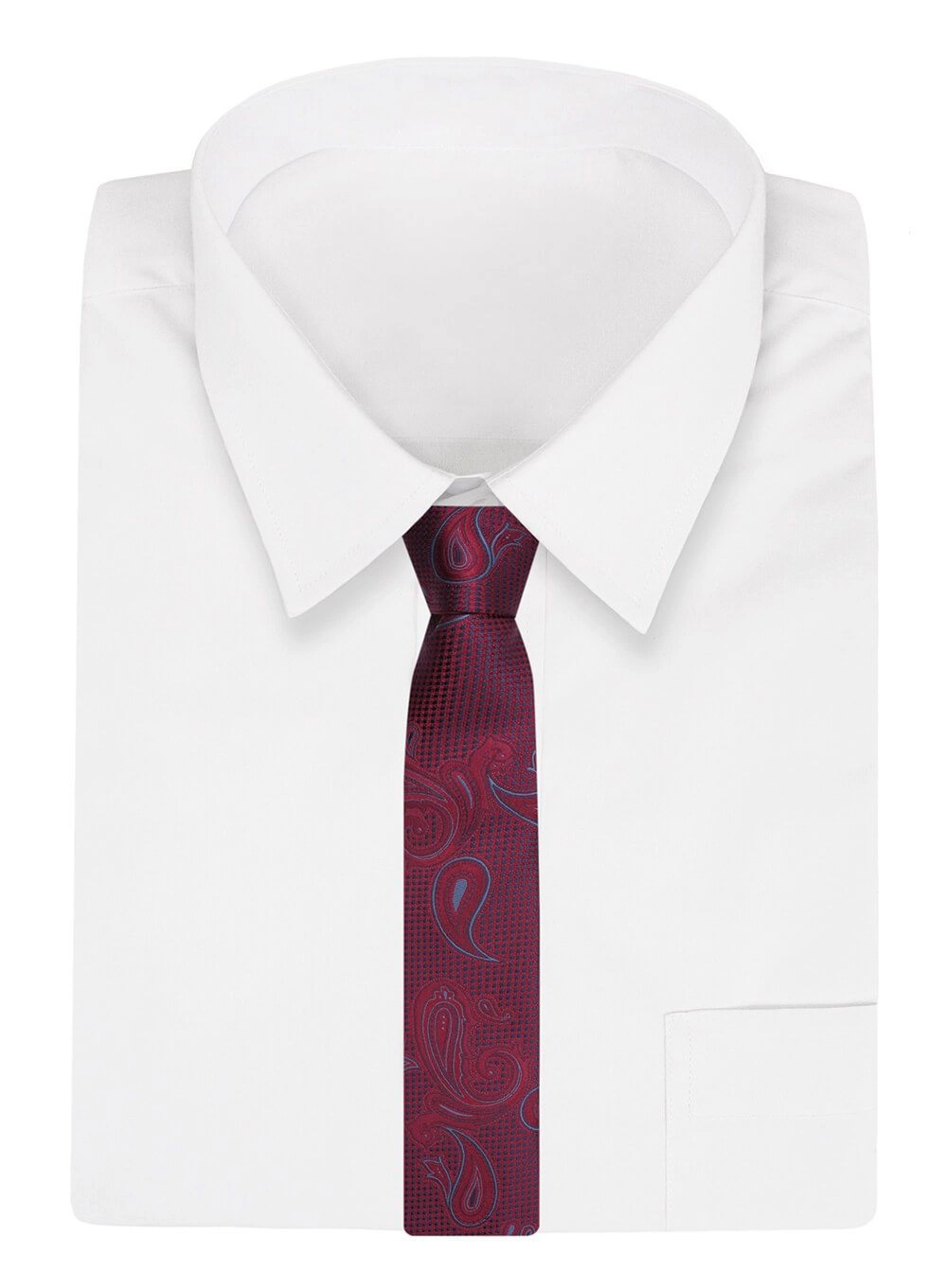 Krawat Alties (7 cm) - Bordo, Wzór Paisley