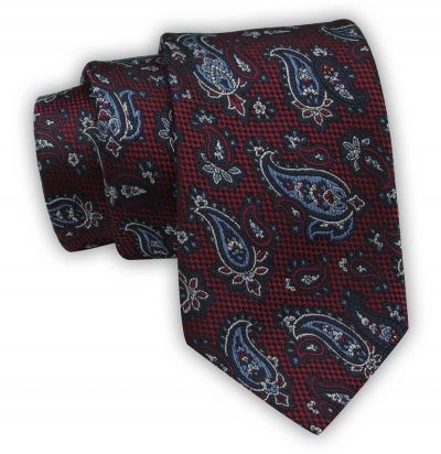 Krawat Alties (7 cm) - Bordo, Wzory Paisley
