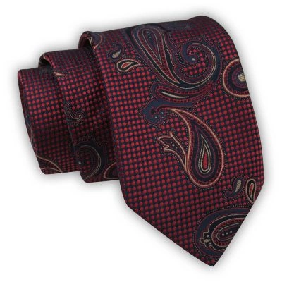 Krawat Alties (7 cm) - Bordowy, Duży Wzór Paisley