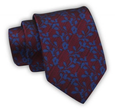 Krawat Alties (7 cm) - Bordowy, Kwiatowy Wzór