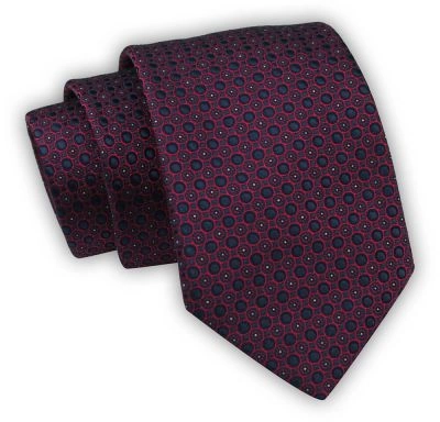 Krawat Alties (7 cm) - Bordowy w Grochy, Ciemna Czerwień z Granatem