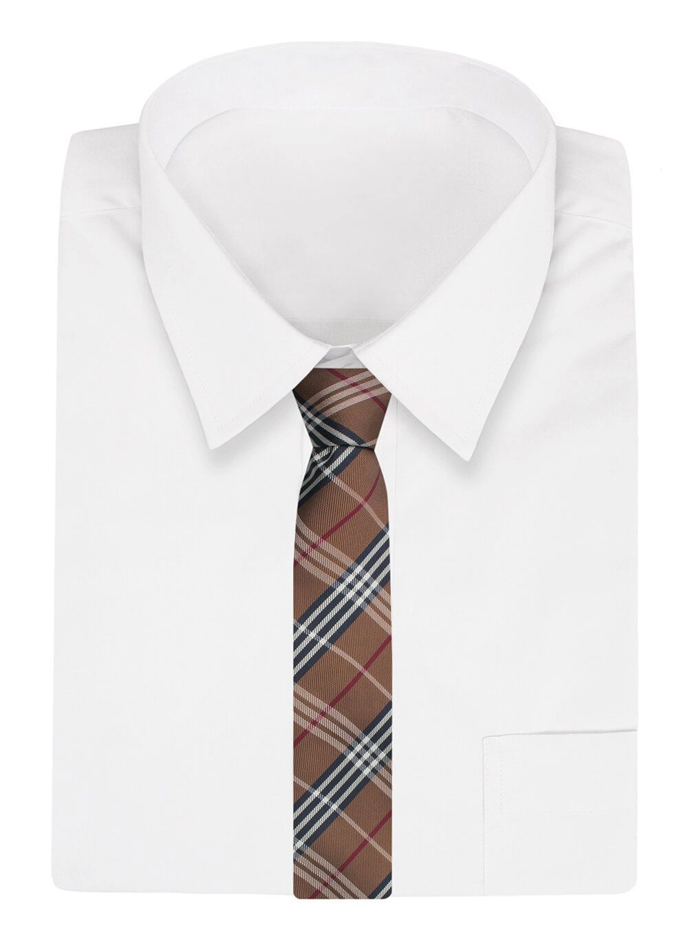 Krawat Alties (7 cm) - Brązowy w Kratę