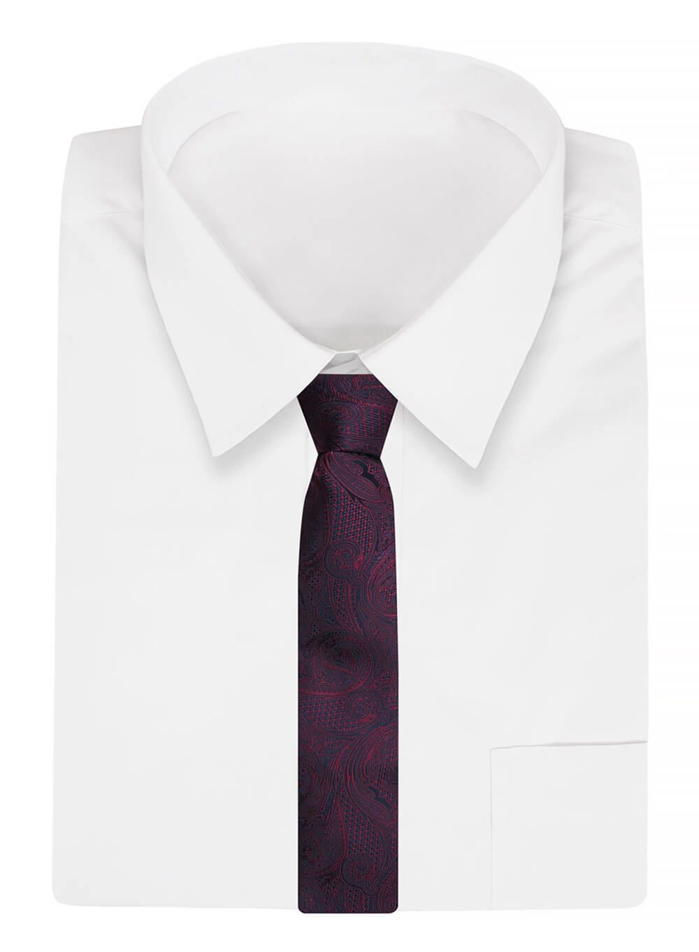 Krawat Alties (7 cm) - Ciemnobugrundowy, Wzór Paisley 