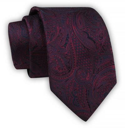 Krawat Alties (7 cm) - Ciemnobugrundowy, Wzór Paisley 
