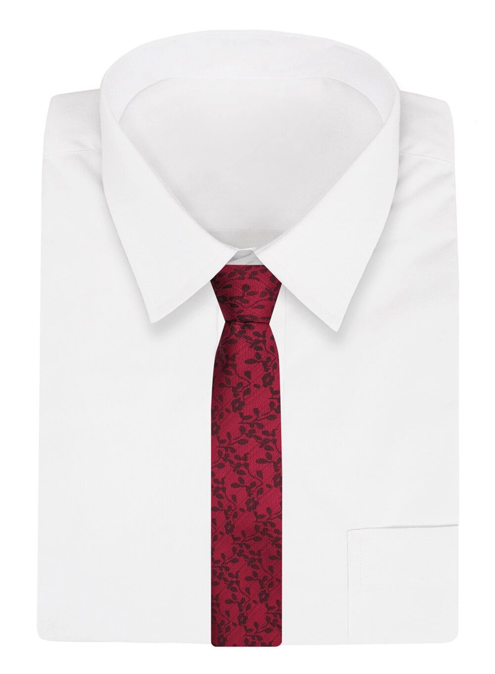 Krawat Alties (7 cm) - Czerwień, Wzór w Kwiaty