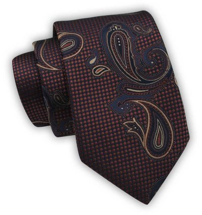 Krawat Alties (7 cm) - Miedziano Brązowy, Wzór Paisley