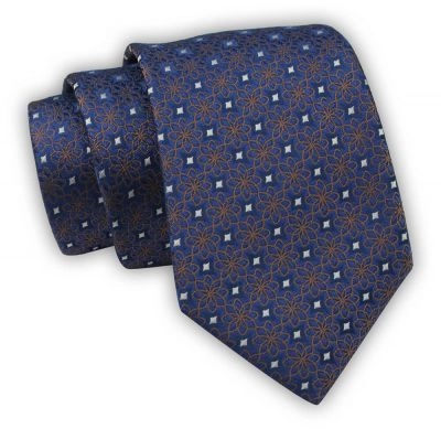 Krawat Alties (7 cm) - Niebieski, Geometryczny Wzór