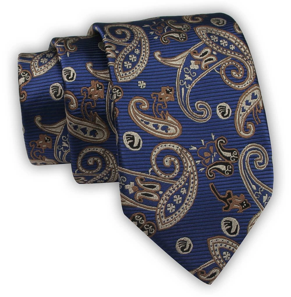 Krawat Alties (7 cm) - Niebieski w Duży Wzór Paisley