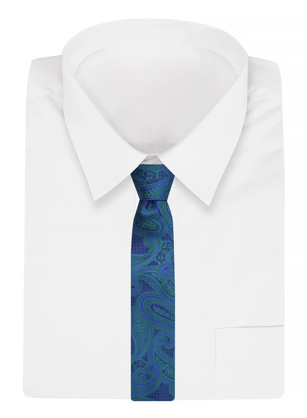 Krawat Alties (7 cm) - Niebieski z Zielonymi Akcentami