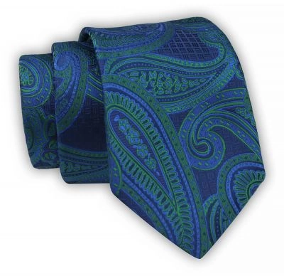Krawat Alties (7 cm) - Niebieski z Zielonymi Akcentami