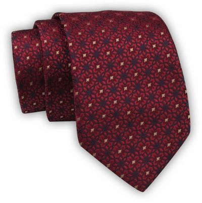 Krawat Alties (7 cm) - Wzór Geometryczny, Odcienie Czerwieni